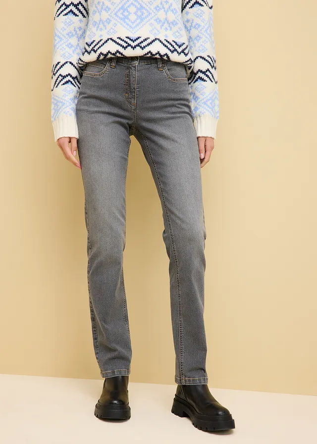 Jean droit taille mi-haute, extensible • gris used • product-page.page-title-suffix