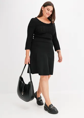 Gebreide jurk met ajourpatroon, Kleur: zwart