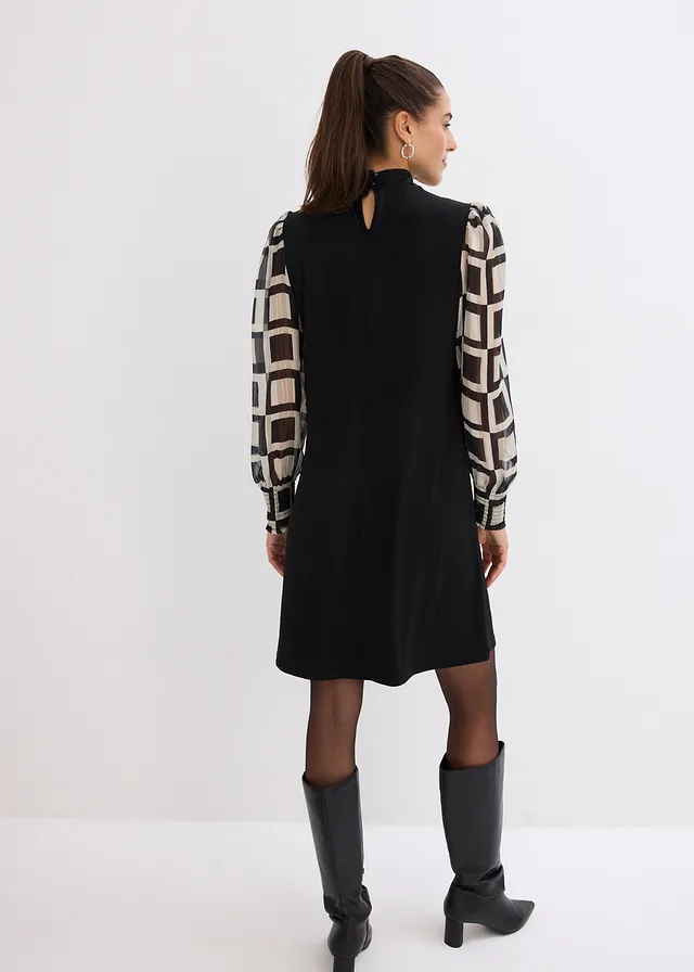 Robe en jersey, Couleur: noir-écru graphique