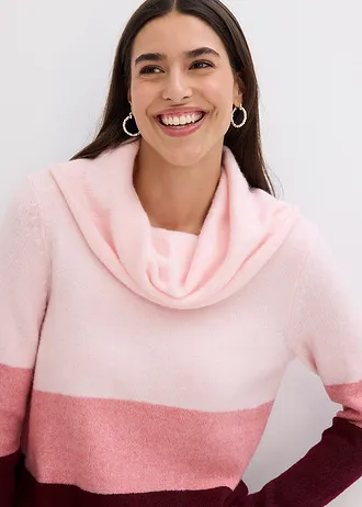 Pull col roulé • rose dragée-rouge érable rayé • Boutique bonprix