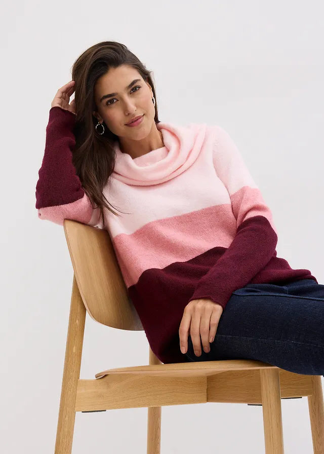 Pull à col roulé • rose dragée/rouge érable rayé • product-page.page-title-suffix