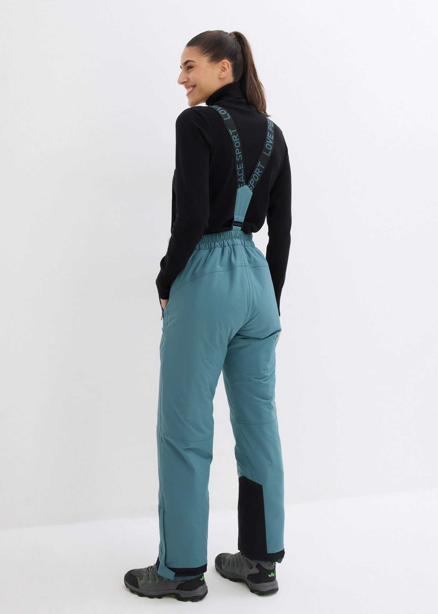 Pantalon de ski thermique imperméable avec bretelles amovibles • gris vert • Boutique bonprix