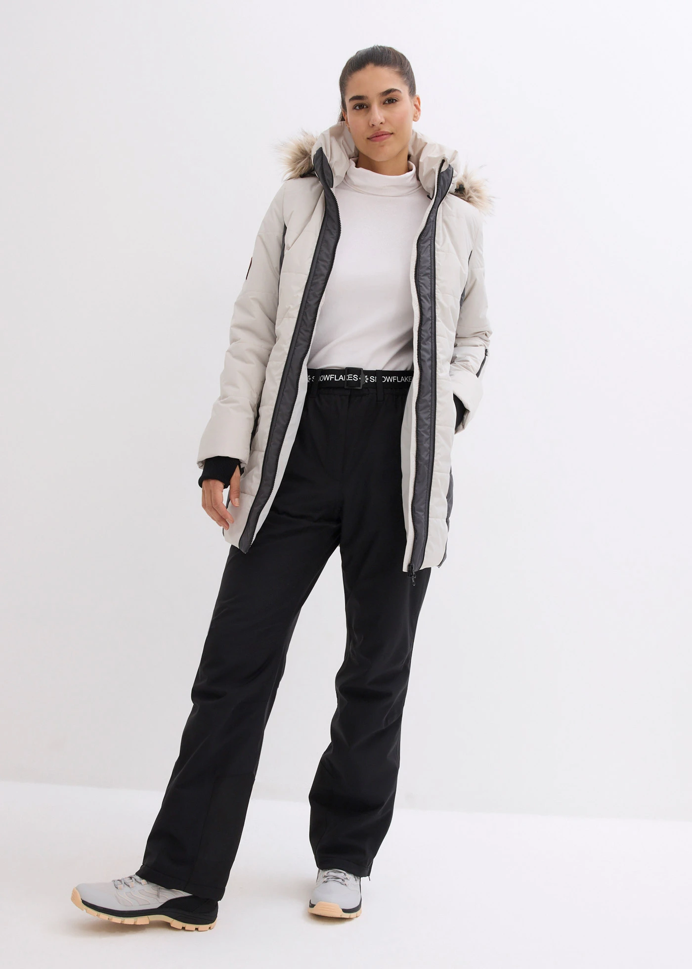 Lange outdoorjas met imitatiebont, waterafstotend • zilverkleur/leisteengrijs • bonprix online shop