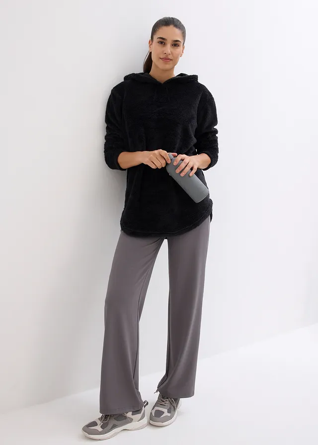 Pull long en polaire douce, oversize, Couleur: noir