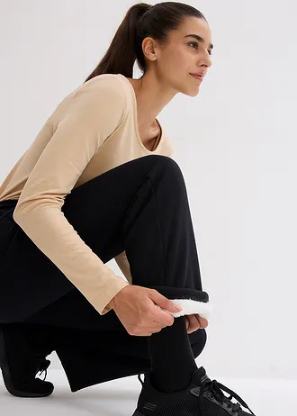 Thermo outdoor joggingbroek met fleece voering, wijd model • zwart • bonprix online shop