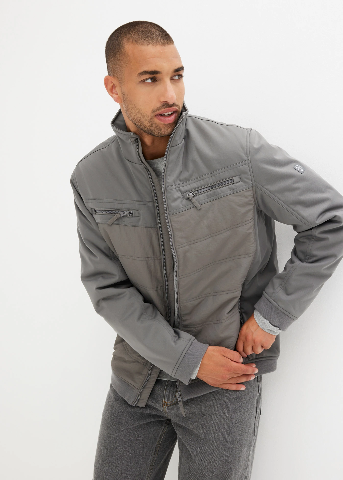 Gewatteerde sofshell bomber • rookgrijs • bonprix online shop