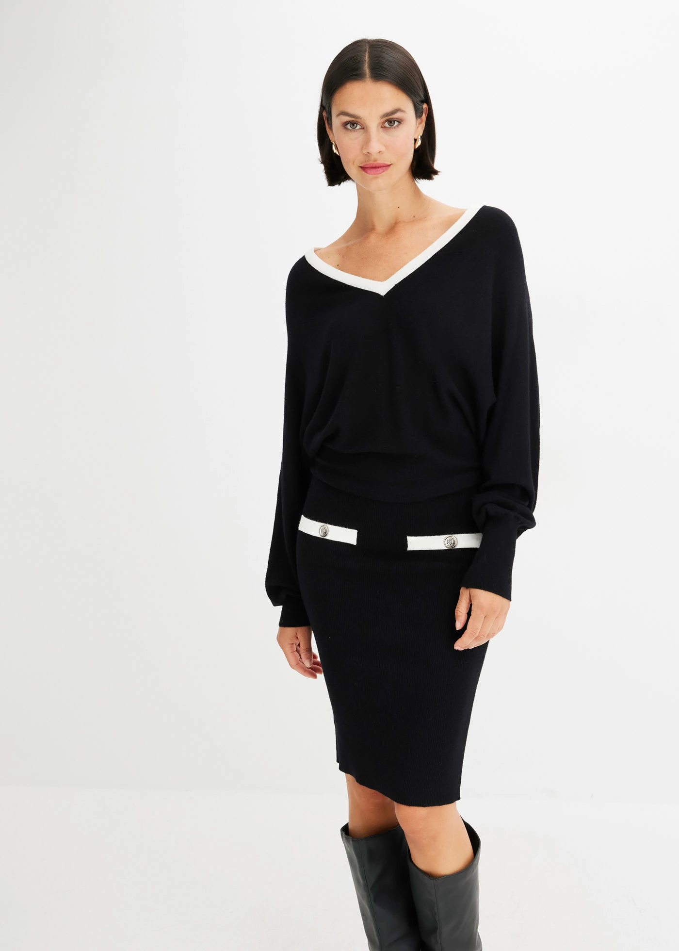 Gebreide jurk • zwart/wolwit • bonprix online shop