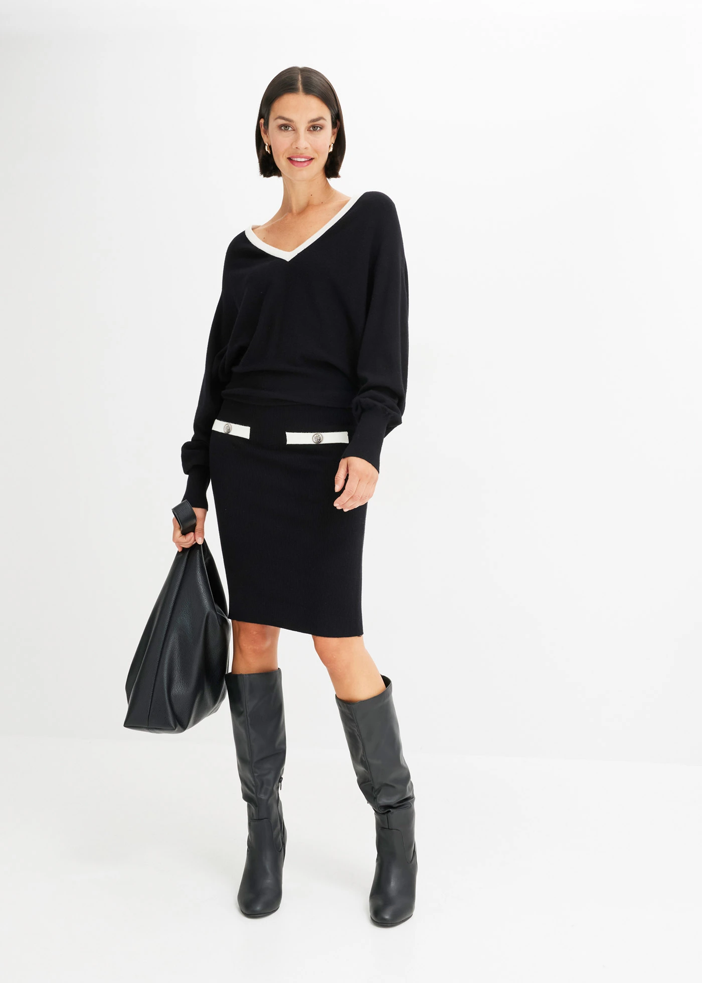 Gebreide jurk • zwart/wolwit • bonprix online shop