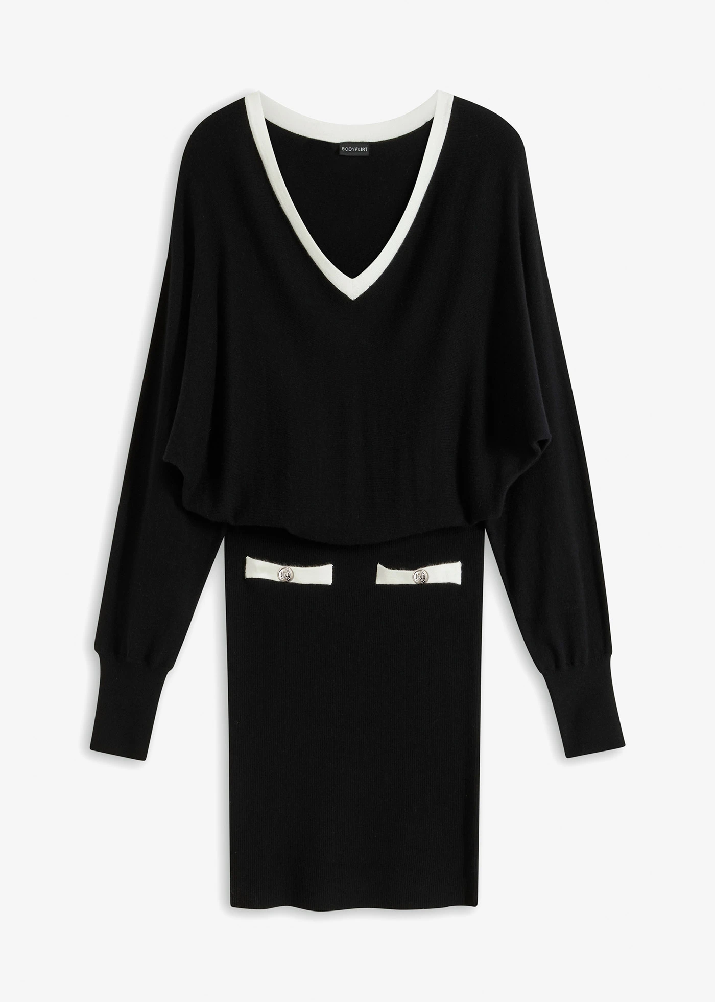 Gebreide jurk • zwart/wolwit • bonprix online shop