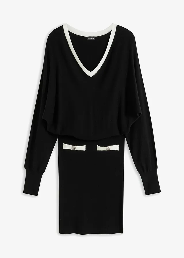 Gebreide jurk • zwart/wolwit • bonprix online shop