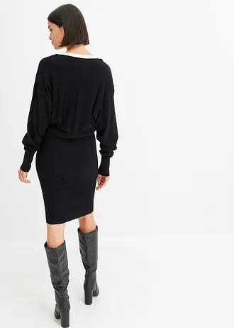 Gebreide jurk • zwart/wolwit • bonprix online shop