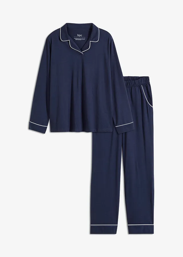 Pyjama van zacht katoen met steekzakken (2-dlg. set) • donkerblauw • bonprix online shop