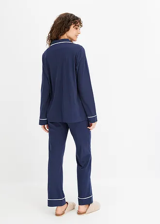 Pyjama van zacht katoen met steekzakken (2-dlg. set) • donkerblauw • bonprix online shop