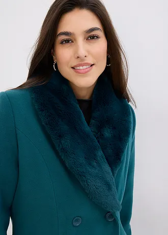 Kabát s odnímatelnou umělou kožešinou na límci • tmavě zelená • bonprix obchod