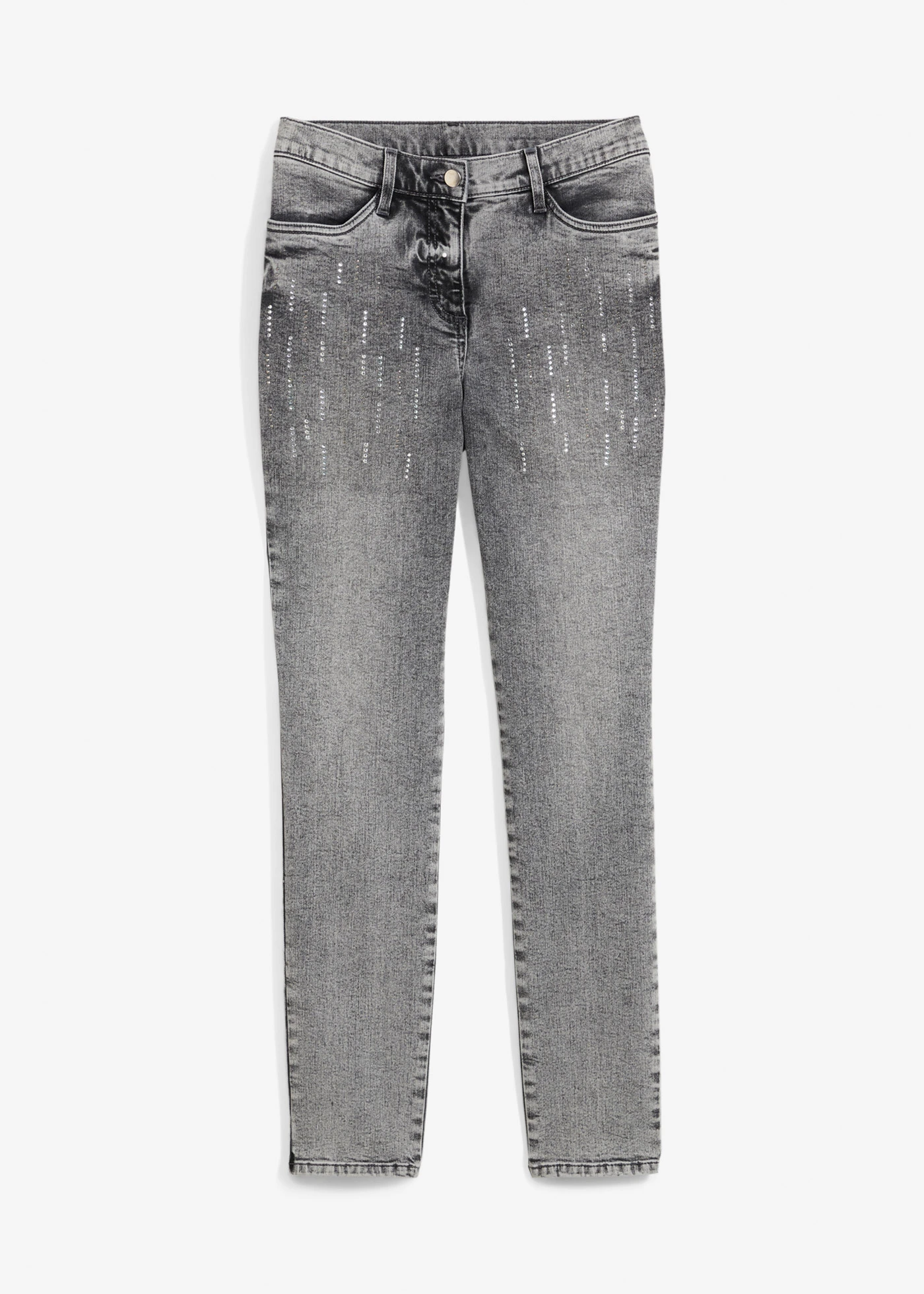 Slim fit jeans met stras • grey denim used • bonprix online shop