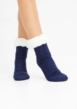 Ponožky na doma s medvídkovou podšívkou z recyklovaného polyesteru (2 páry) • tmavě fialová + půlnoční modrá • bonprix obchod