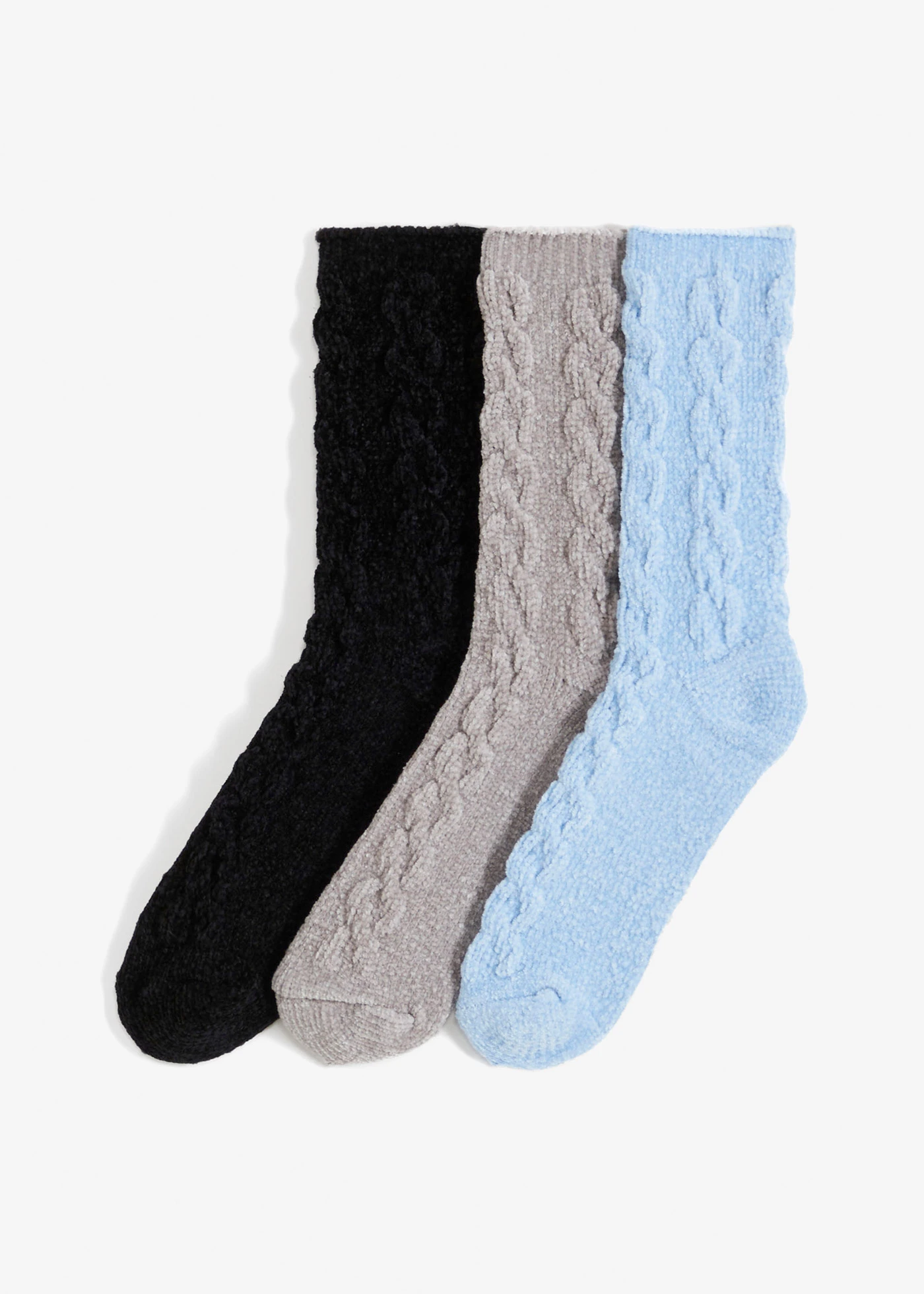 Skarpety relaksacyjne z szenili z poliestru z recyklingu (3 pary) • czarny+srebrny+jasnoniebieski • bonprix obchod