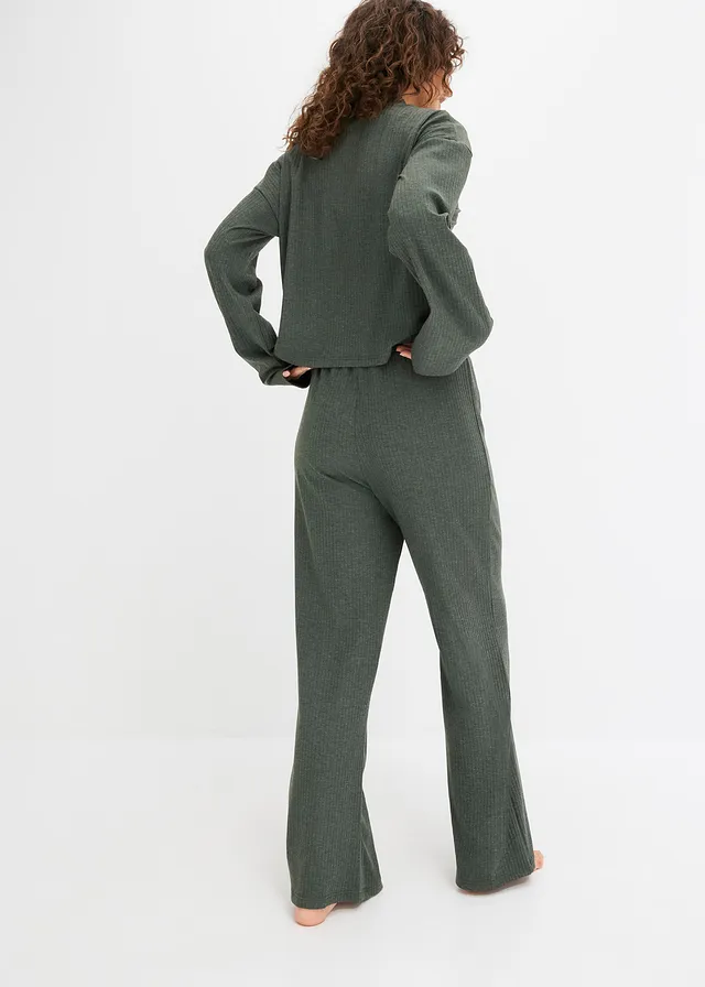 Ensemble d'intérieur oversize en tissu côtelé doux, Couleur: vert foncé chiné