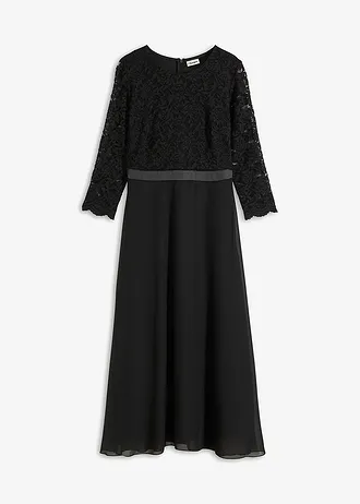 Midi šaty z lehkého šifonu s krajkovým horním dílem