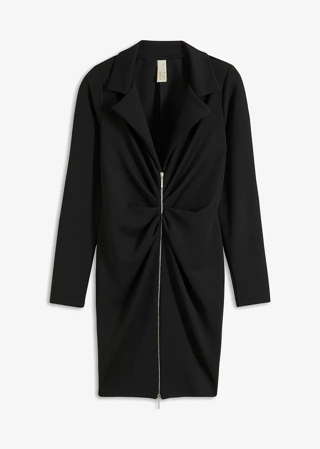 Mini šaty so štrukturovaným krepovým materiálom a zapínaním na zips