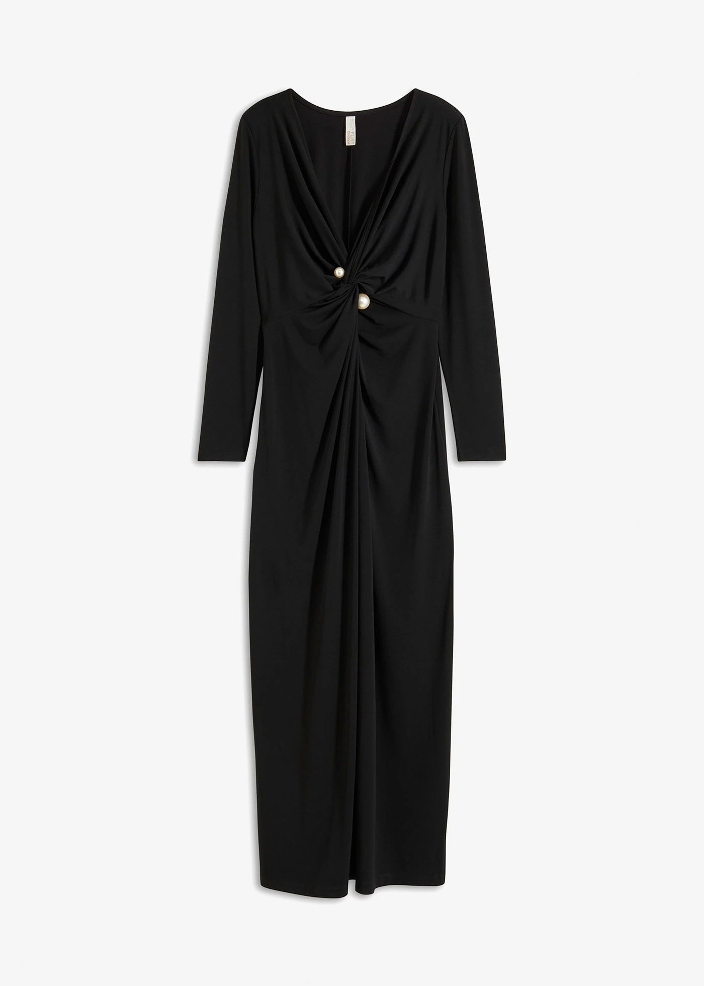 Maxi jurk met knoop en broche • zwart • bonprix online shop