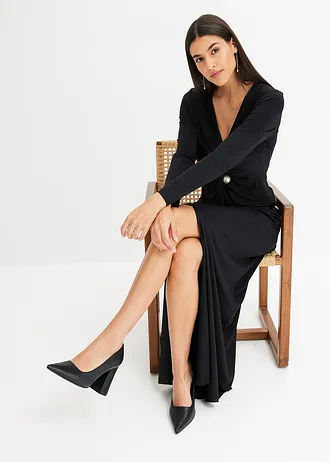 Maxi jurk met knoop en broche • zwart • bonprix online shop