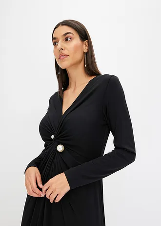 Maxi jurk met knoop en broche • zwart • bonprix online shop