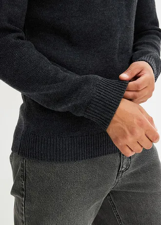 Svetr s kulatým výstřihem, snadná údržba, barevné bloky • šedo-černo-antracitový melír • bonprix obchod