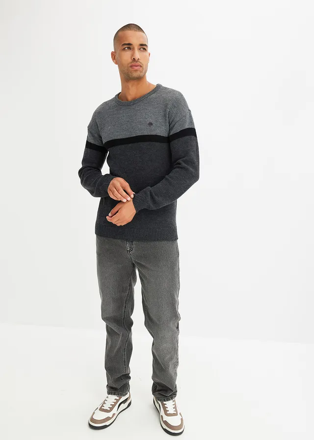 Pull à col rond facile d’entretien, style color-block • gris/noir/anthracite chiné • product-page.page-title-suffix