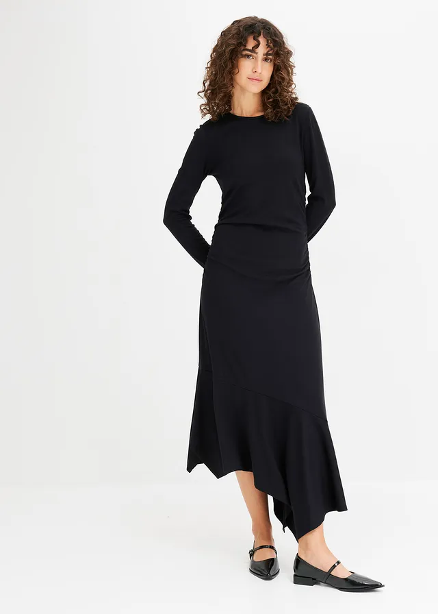 Jersey jurk met asymmetrische onderrand • zwart • product-page.page-title-suffix