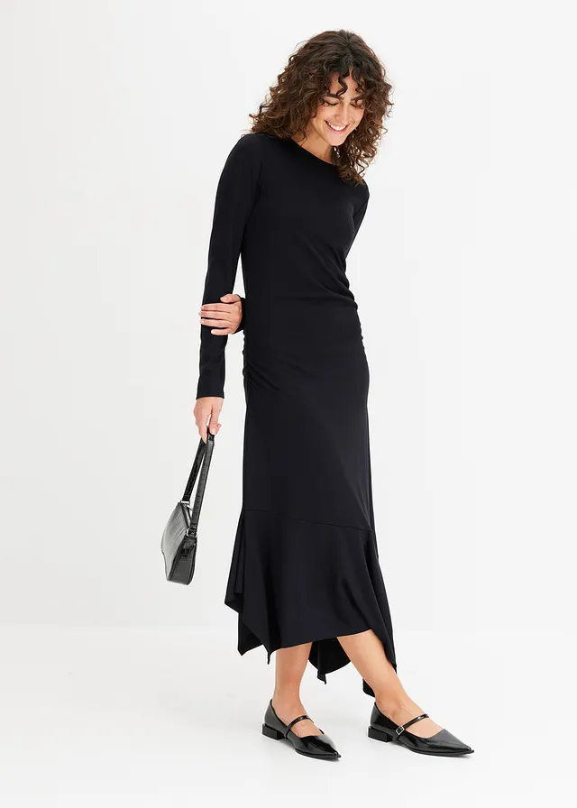 Jersey jurk met asymmetrische onderrand • zwart • product-page.page-title-suffix
