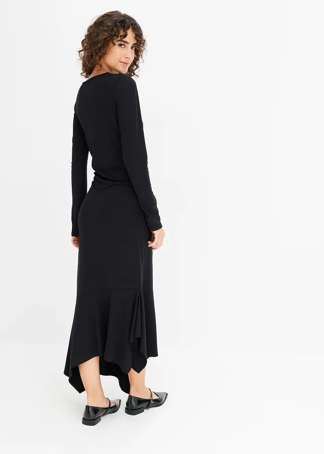 Jersey jurk met asymmetrische onderrand • zwart • product-page.page-title-suffix