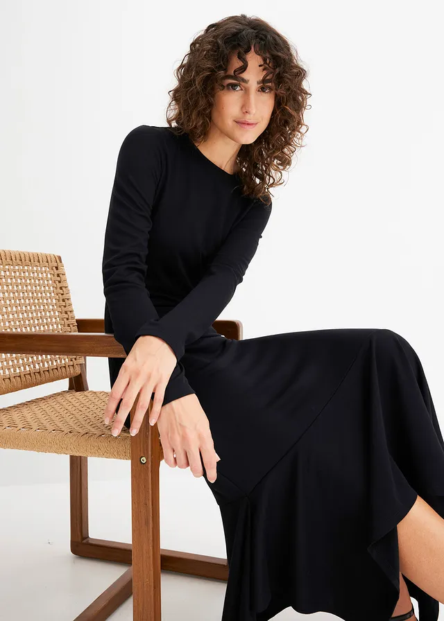 Jersey jurk met asymmetrische onderrand • zwart • product-page.page-title-suffix
