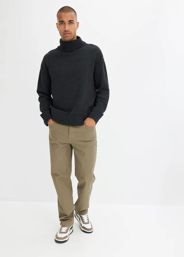 Classic fit stretch broek, straight, Kleur: nougatbruin