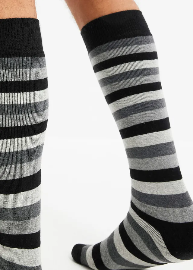 Lot de 3 paires de chaussettes hautes thermiques avec intérieur en éponge douce • noir + noir rayé • product-page.page-title-suffix