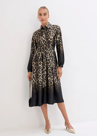 Satijnen overhemdjurk • zwart-sand luipaardprint • bonprix online shop