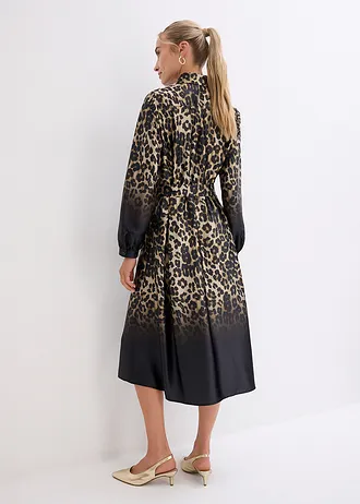 Robe-chemise en satin • noir-sable imprimé léopard • Boutique bonprix