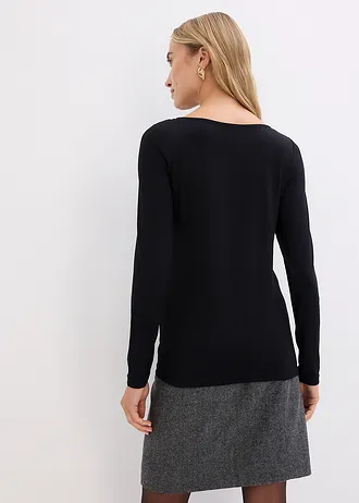 Hosszú ujjú póló neccbetéttel és csillogó kövekkel • fekete • bonprix áruház