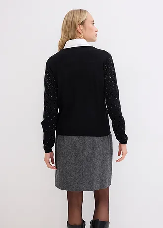 Gilet en maille avec strass • noir • Boutique bonprix