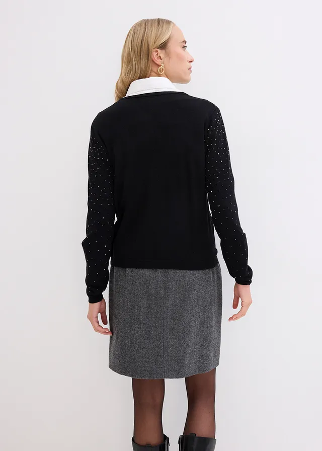 Gilet en maille avec strass, Couleur: noir