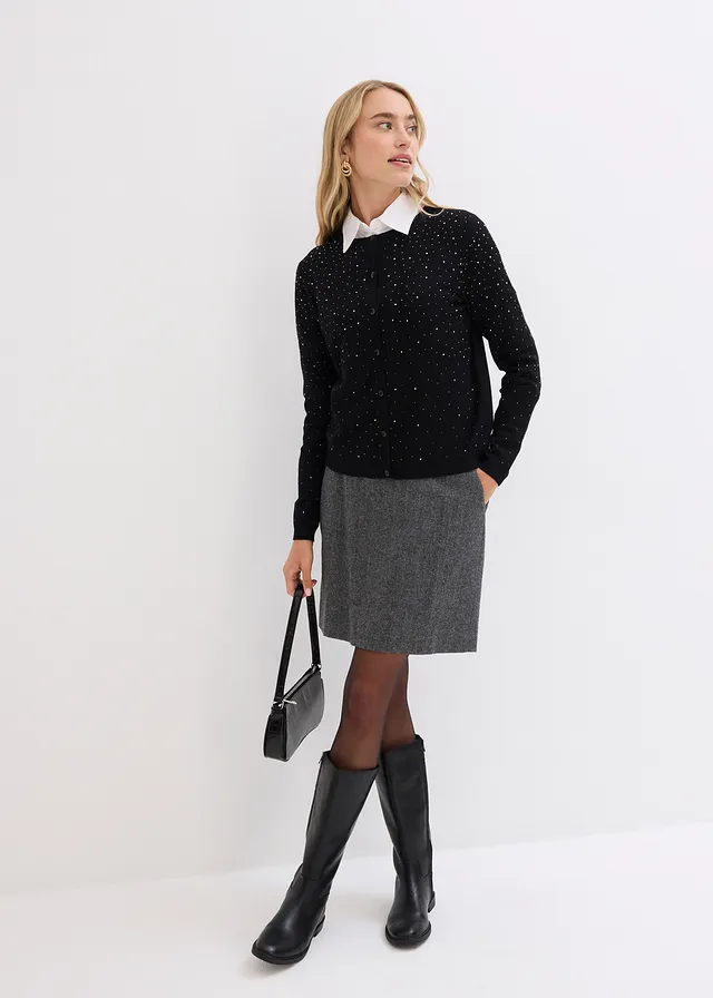 Gilet en maille avec strass, Couleur: noir