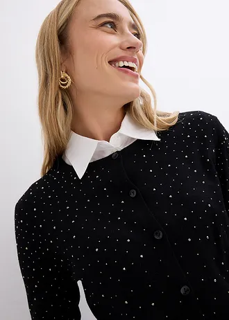 Jachetă tricotată cu pietricele sclipitoare • negru • magazin bonprix