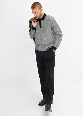 Pólo tričko z piké materiálu z organické bavlny, s dlouhým rukávem • černo-bílá s grafickým potiskem • bonprix obchod