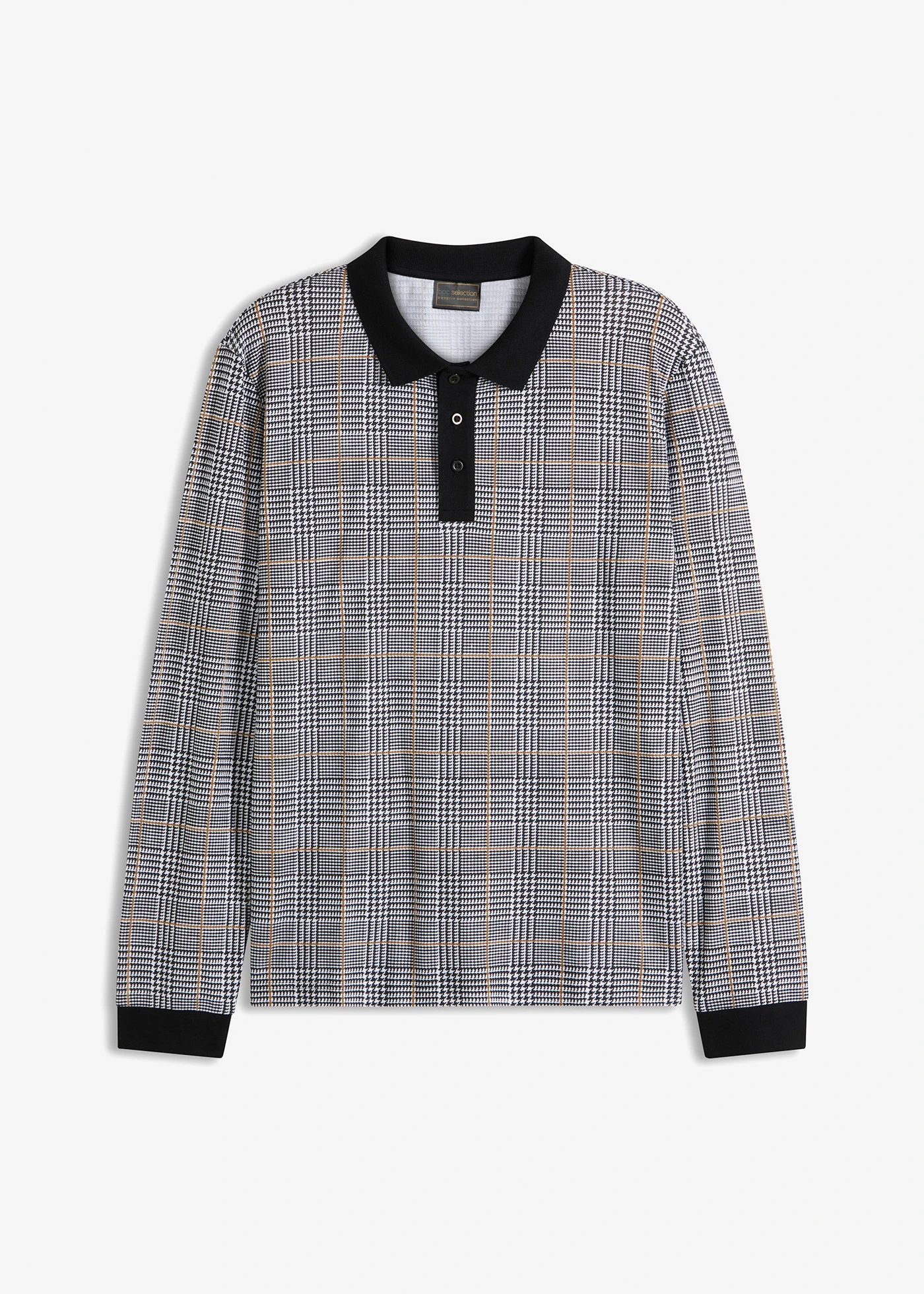 Pólo tričko z piké materiálu z organické bavlny, s dlouhým rukávem • černo-bílá s grafickým potiskem • bonprix obchod