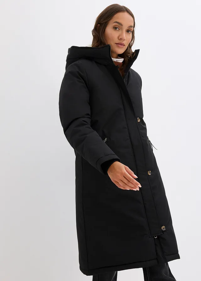 Manteau d’hiver avec doublure capuche en polaire peluche, Couleur: noir