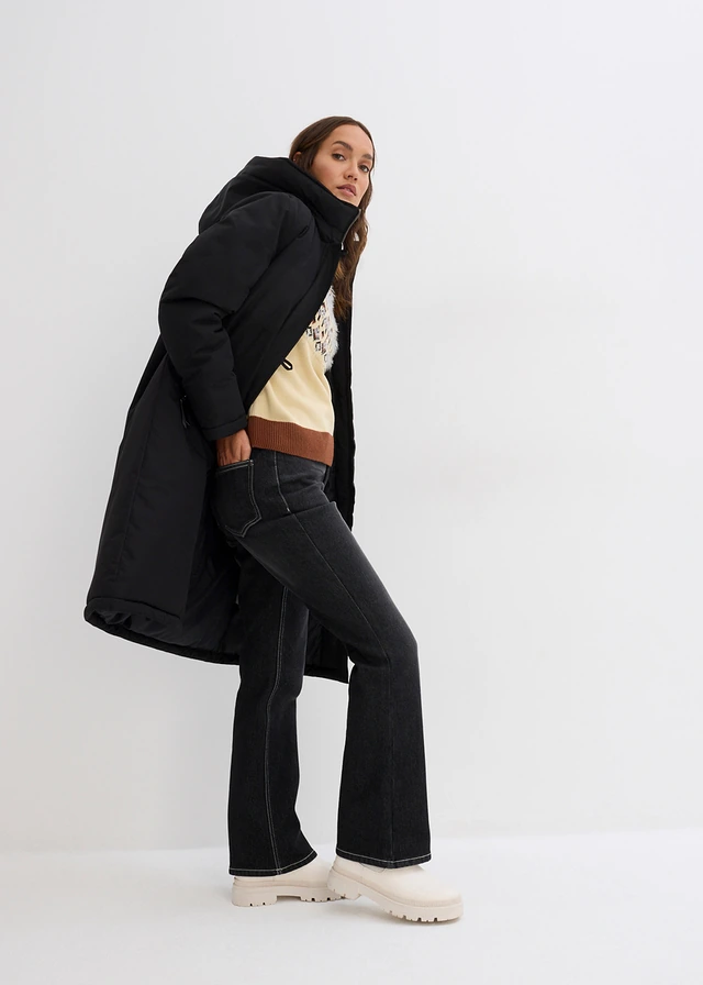 Manteau d’hiver avec doublure capuche en polaire peluche, Couleur: noir