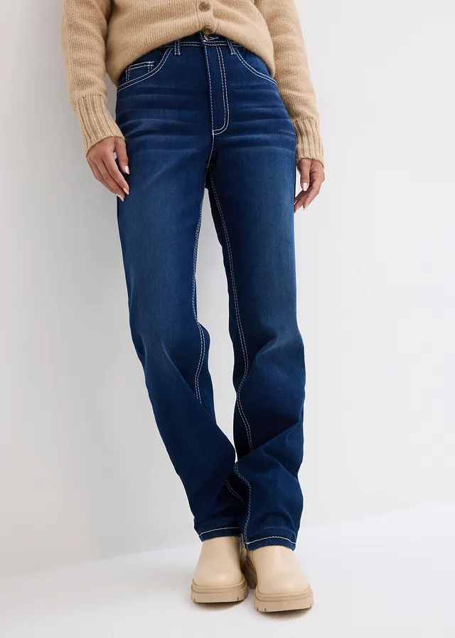 Termo džíny Straight High Waist • tmavě modrý denim used • bonprix obchod