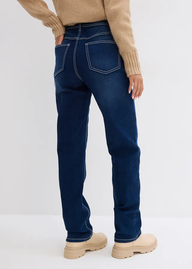 Termo džíny Straight High Waist • tmavě modrý denim used • bonprix obchod