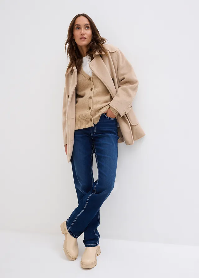 Termo džíny Straight High Waist • tmavě modrý denim used • bonprix obchod