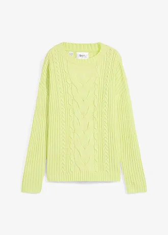 Oversized trui met kabelpatroon, Kleur: mintgroen mêlee